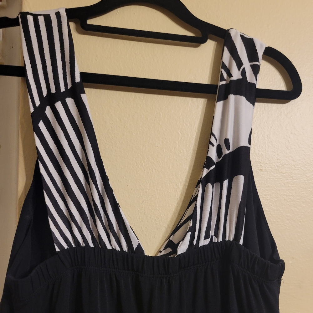 J-F-W Chic Monochrome Maxi Pull Over Black & White Broad Strap Dress Size 1X - Picture 3 of 8